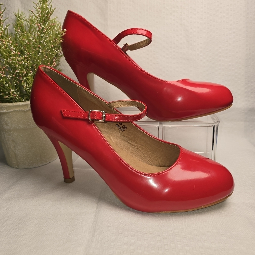 BELLA MARIE  HELENA RED MARY JANE HIGH HEELS GLOSSY FINISH WOMENS SIZE 10.